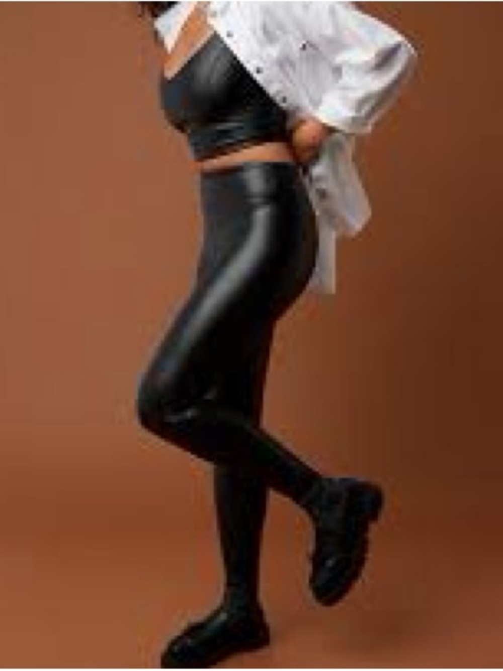 Offline By aerie Black Faux Leather High-Waist Leggings